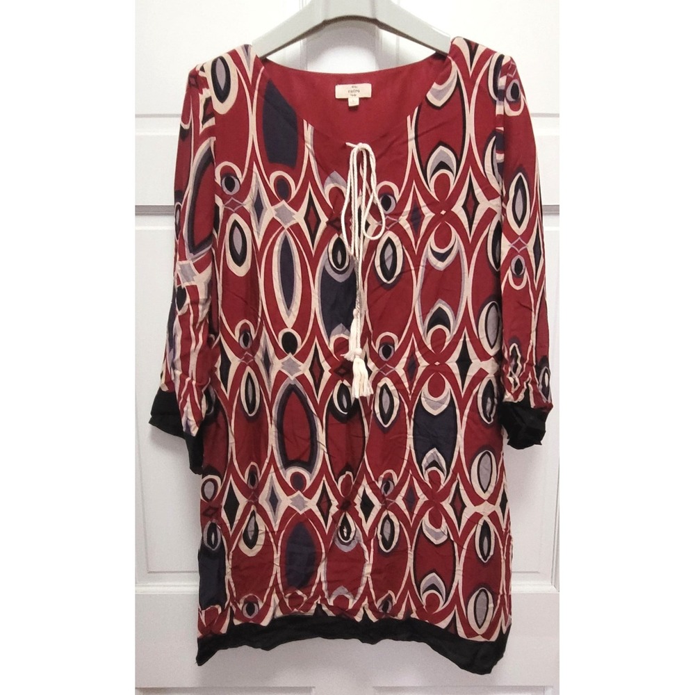 Entro Women's 3/4 Sleeves 100% Rayon Hobo Mini Dress - Wine - Large